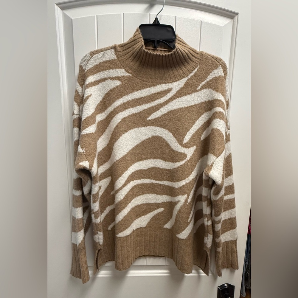 The Limited Brown Long Sleeve Zebra Print Super Soft Comfy Sweater Size Medium